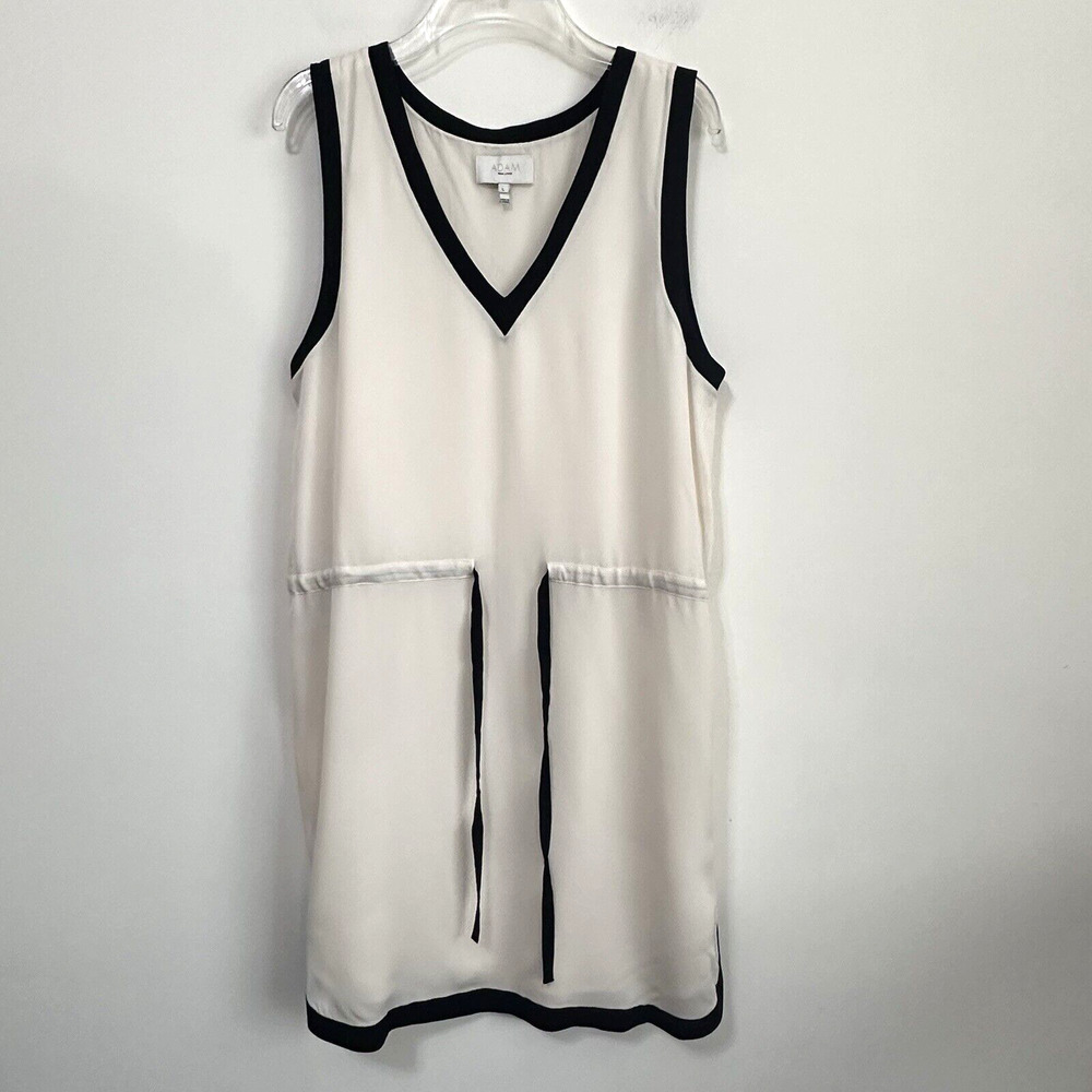 Adam Lippes Dress L Cream Sleeveless SILK Drawstring Waist Classic‎ Short Party
